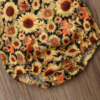 New Arrivels Baby Girls Sunflower Bodysuit Romper+opaska na głowę odzież 3szt zestaw ubrań dla niemowląt małych dzieci
