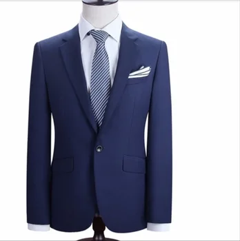 Niebieski Oblubieniec Smokingi Slim Fit Garnitur Męski 2-Częściowy.( Kurtka+Spodnie+Krawat) Wysokiej Jakości Wykonane Na Zamówienie Poprawiny Garnitury Męskie Odzież Robocza