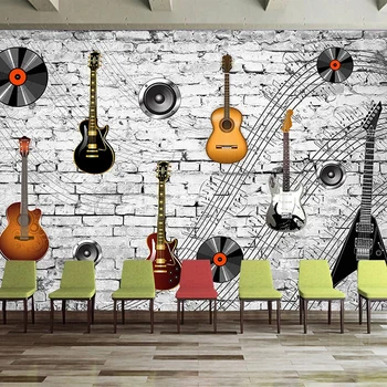 Niestandardowe tapety ścienne 3D nostalgicznym mur osobowość gitara muzyczny symbol elementu bar narzędzie tapety fresk