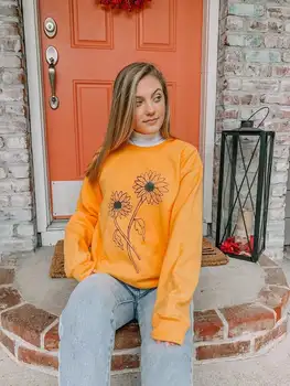 Nowa dostawa KPOP Gold Sunflower Print Girl zimowe grube wełniane swetry plus rozmiar wolny graficzny sweter Swetry i bluzy kobiety