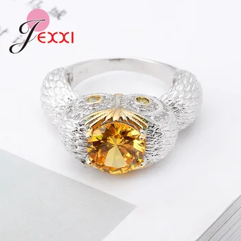 Nowa dostawa piękny Sowa palec pierścień błyszczący żółty złoty kolor dla kobiet 925 srebro biżuteria kobiece Anillos