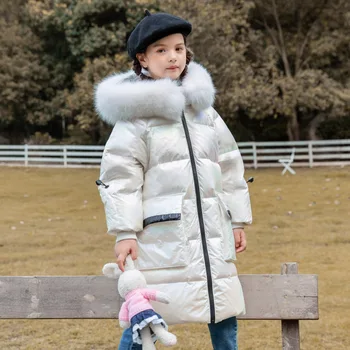 Nowa zimowa dziecięca kurtka z kapturem parku z prawdziwego futra wodoodporna kurtka puchowa dla dziewczyn ubrania grube ciepłe ubrania śniegu Kostium kombinezon