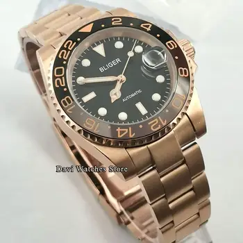 Nowe 40 mm Bliger/sterylne męski zegarek szafirowe szkło różowe złoto obudowa 24 klejnoty Japonia NH35 mechanizm automatyczny męski zegarek