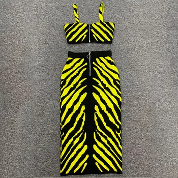 Nowe letnie sexy 2szt sukienki bandage zestaw z seksowną mini t-shirt dla seksualnej lady leopard żakardowe bandaż codzienny strój kostium