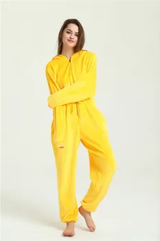 Nowe Żółte Onesies Kigurumi Piżamy Kreskówka Zwierząt Kobiety Piżamy Ciepłe Zimowe Dorośli Piżamy Bluzy Partii