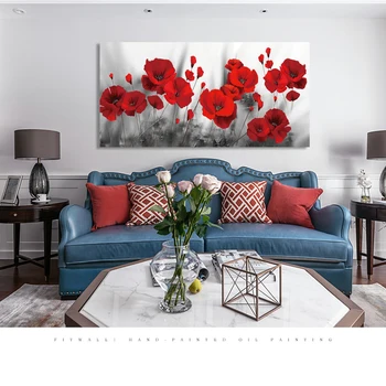 Nowoczesne kwiaty plakat malarstwo Czerwony Mak, kwiat, malarstwo ścienne sztuki do salonu wystrój domu (bez ramki)