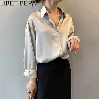 Nowy 2021 Lato Jesień damska bluzka casual modna 4 kolory однобортные koszule biuro Lady oversize satynowe topy BL0726