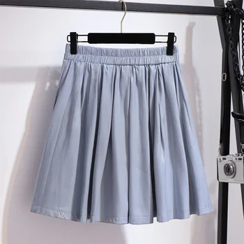 Nowy 2021 lato plus rozmiar mini spódnica dla kobiet duży codzienny luźny czarny niebieski bawełna linia plisowane spódnice 3XL 4XL 5XL 6XL 7XL