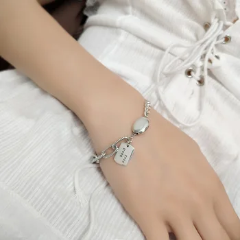 Nowy 925 srebro bransoletka rocznika tajski srebrny szczęśliwy piśmie karty bransoletki dla kobiet dziewczyna student biżuteria prezent wysokiej jakości