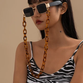Nowy Leopard Akrylowe Okulary Łańcucha Kobiety Kwadrat Owalne Łańcucha Okulary Do Czytania Wisi Na Szyi Łańcucha Largand Punkty Pasek