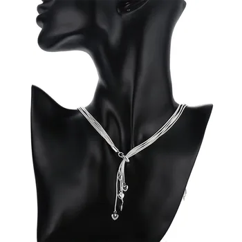 Nowy, Luksusowy 925 Srebro Długie Frędzle Wisiorek Serce Naszyjnik Pięć Serce Naszyjnik Dla Kobiet Moda Biżuteria Prezent