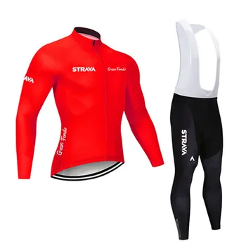 Nowy STRAVA Team zima jazda na Rowerze Jersey zestaw dla mężczyzn z długim rękawem ciepła polarowa rower kostiumy MTB rower odzież sportowa forma