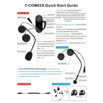 Nowy T-COM02S Bluetooth kask domofon słuchawki stereo wodoodporny BT bezprzewodowy domofon kaski motocyklowe ręcznie bezpłatny zestaw słuchawkowy