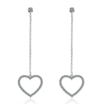 Nowy przyjazd 925 srebro próby romantyczna miłość Serce Kryształ kobiece długie kolczyki róże biżuteria Антиаллергия spadek dostawa dziewczyny