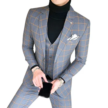 Nowy styl garnitur męski Slim Fit koreański styl piękny Anglia Młodzieży codzienny zestaw z trzech części 3-częściowe garnitury mężczyźni