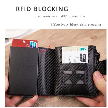 Nowy styl męski posiadacz karty minimalistyczny metalowy portfel włókno węglowe i aluminium blokada RFID Crazy Horse posiadacz karty dla mężczyzn