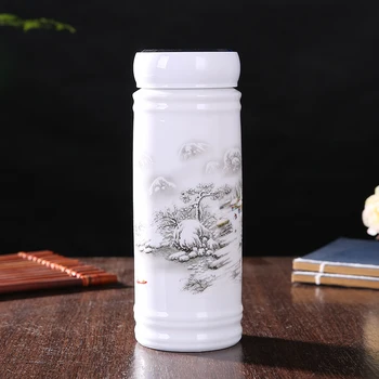 OUSSIRRO przenośny dwupokładowe Ceramiczny termos Jingdezhen podróży kolby próżniowe