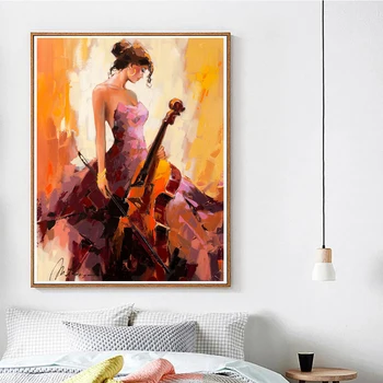 Obramowania obraz na ścianie farba akrylowa według numerów diy painting by numbers wyjątkowy prezent obraz olejny dziewczyna gra na skrzypcach 40X50