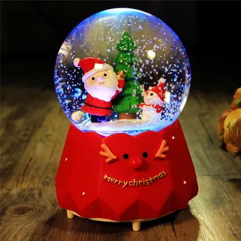 Obrotowe świecące pozytywki kryształowa kula z żywicy pozytywka ze światłem Święty Mikołaj prezent na boże Narodzenie prezenty dla dzieci blat LED