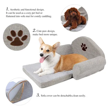 Odpinany psie łóżko materac pluszowy zamszowe sofa-styl sofa Pet Bed for Cats Dogs szary średni oddychająca bzdura podwójne sofy