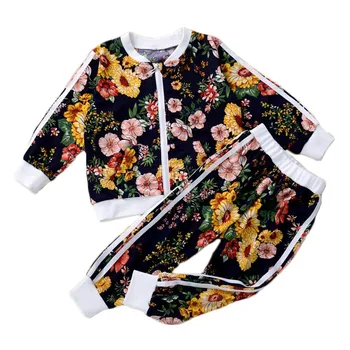 Odzież dziecięca zestawy 2020 jesień nowy długi rękaw kurtka+spodnie dres graffiti kwiat zestaw 2-7 lat dziewczyny Projekt kostiumu