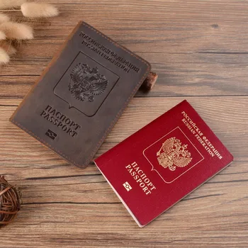 Okładka Na Paszport Z Naturalnej Skóry Dwujęzyczna Wersja Jest Przeznaczona Dla Federacji Rosyjskiej Crazy Horse Leather Card Holder Passport Case