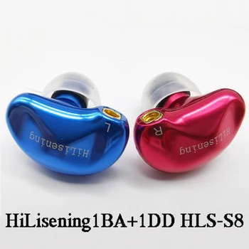 Oryginalne słuchawki HiLisening1BA+1DD HLS-S8 MMCX Dynamic Driver & Balanced Armatura Hybrid Ear hook z wymiennymi filtrami.