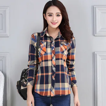 PEONFLY 2019 New Vintage Plaid Blouses Shirt Cage Female Long Sleeve Casual Slim Women Plus Size Shirt Office Lady Tops Red