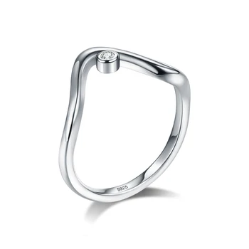 PFHOO 925 srebro biżuteria minimalistyczny pierścionek zaręczynowy nieregularne fale jasne CZ palec pierścień kobiet prezent Walentynki