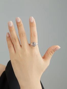 PFHOO Punk rocznika pierścienie dla kobiet, 925 srebro biżuteria, Owalny, naturalny kamień Księżycowy regulowany pierścień hurtowa partia prezent