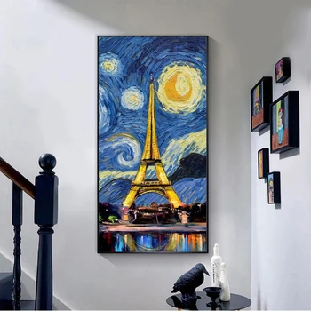 Paryska wieża Pop Art Canvas ryciny Gwiaździsta noc na płótnie, obrazy na ścianę, plakaty i druki do salonu Cuadros Decor