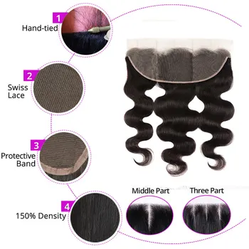 Peruwiańskie Wiązki Body Wave Bundles With Frontal Human Hair 3/4 Wiązki Z Фронталом Miss Cara Remy Hair Bundles With Frontal