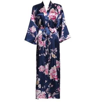 Pion kwiatowy długi szlafrok kimono ślubny czysty Atlas jedwabny szlafrok nocna sukienka Suknie kąpielowe dla druhen i panny młodej piżamy