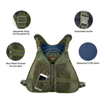 Piscifun Fly Fishing Vest Fishing Angler Vest dla sprzętu i narzędzi zawiera pompa bańki i wodoodporny pokrowiec do telefonu