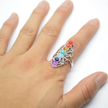 Piękne 7 kamieni кабошоны czakra grupa pierścienie moda partia energii biżuteria 10 szt. w partii