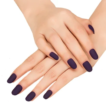 Popularne 24 szt. fałszywy matowe paznokcie fioletowy klasyczny, szlachetny sztuczne paznokcie matowe owalne sztuczne paznokcie nep nagels