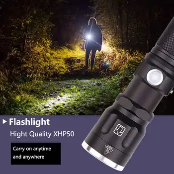 Potężny latarka led XHP50 5 trybów oświetlenia skalowalne Latarka 18650 lub akumulator 26650 na kempingu adventure P50 USB Flash Lamp