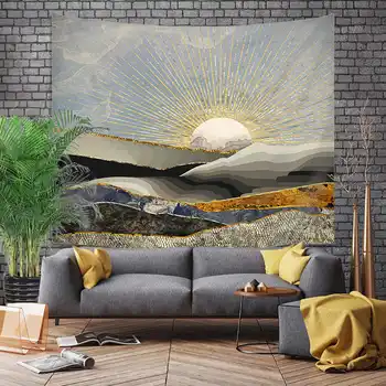 Pozłacane krajobraz górski matowy gobelin Wystrój Domu ściany wisi tkanina salonie tło ściany GT25
