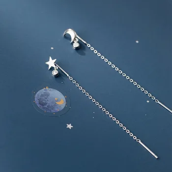 Prawdziwe srebro próby 925 Gwiazda i Księżyc ciągnąć przez Threader kolczyki śliczne kolczyki upadku z Цирконом wykwintne biżuteria dla kobiet