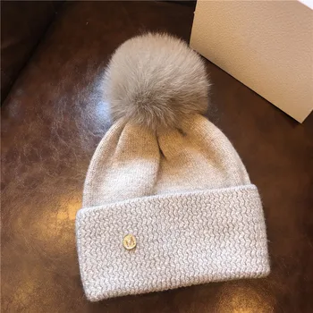 Prawdziwy Lisie futro Pom Poms Ball Skullies Beanies Keep Warm Winter Hat for Women Girls Wool Hat Outdoor dziana czapka gruba czapka Damska