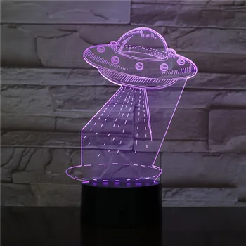 Prezent kreskówka UFO obcy statek kosmiczny akrylowe 3D RGBW kolory nocne światła LED USB Sleep lampa Remote Home Decor prezent 2382