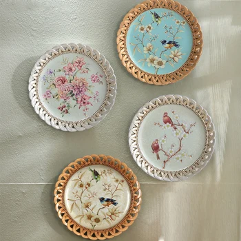 Płyty dekoracyjne z żywicy ptaki i kwiaty ozdobne talerze do montażu na ścianie dekoracji na pokój dzienny w stylu europejskim