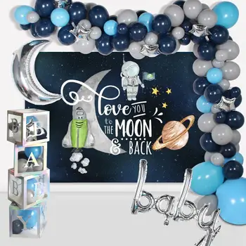 QIFU granatowy szary balon łańcucha zestaw astronauta kosmiczna, Gwiazda, Księżyc folia aluminiowa butla urodziny wystrój dzieci Baby Shower Box