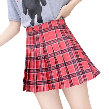 QRWR XS-3XL plaid lato damska spódnica 2020 Wysoka Talia szyć student plisowane spódnice kobiety słodkie słodkie dziewczyny taniec mini spódniczka