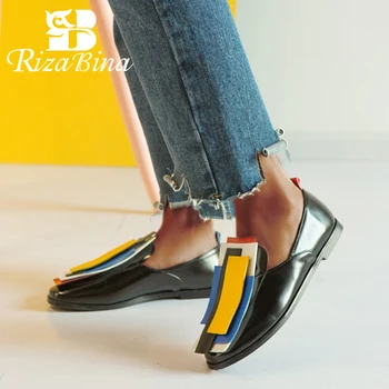 RIZABINA nowe damskie buty na płaskiej podeszwie marki mody wiosna buty Damskie Casual buty na niskim obcasie kobieta poślizgu na datę buty rozmiar 32-43