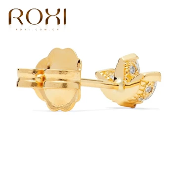 ROXI 925 srebrne kolczyki proste Koniczyna kolczyki pręta AAAAA Cyrkon kamień złoty kolor piercing kolczyki biżuteria dla kobiet колошение