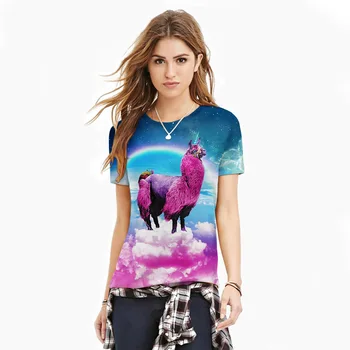 Rainbow Alpaca unicorn punk T-shirt Women funny tee shirt Femme Harajuku Hip Hop Casual Tops 3D Printing Summer tshirt