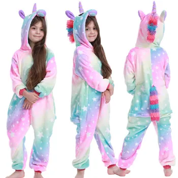 Rainbow Girls Kigurumi For Kids Pijamas Licorne Unicorn Blanket Sleeper Boys Cartoon Piżamy Bielizna Nocna Dla Dzieci