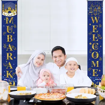 Ramadan Mubarak drzwi kurtyna baner Eid Mubarak wystrój domu wisi flaga Ramadan Kareem muzułmanin Islamski EID Mubarak prezenty