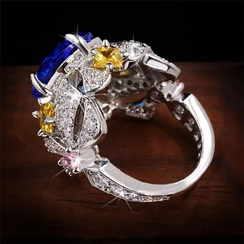 Rozmiar 6-10 wspaniałe luksusowe biżuteria 925 srebro szafir niebieski multi CZ Diament obietnica partii kobiet ślubne obrączki zestaw